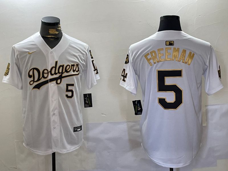Men Los Angeles Dodgers #5 Freeman White Gold Game 2024 Nike MLB Jersey style 1120